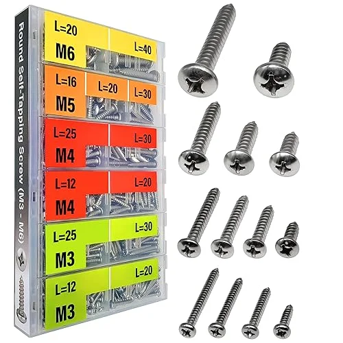 EEEEE Self Tapping Screws Assortment Kit 574pcs Assorted Screws M3 M4 M5 M6 304 Round Head Stainless Steel Screws Kit Sheet Metal Screw Kit, Phillips Drive Small Wood Set Screw Assortment