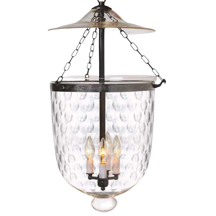 Egg Cut Etched Mughal Hundi Mouth Blown Glass Bell Jar Lantern