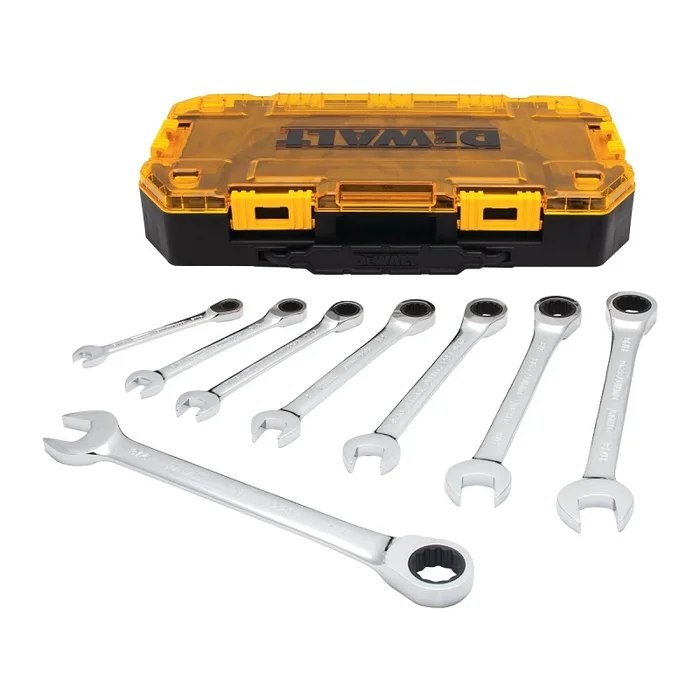 Eight Piece Sae Ratcheting Combination Wrench Set With Multiple Sizes