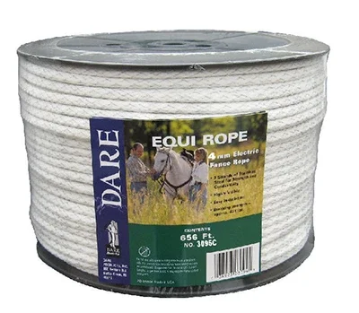 Electric Fence Rope, White, Polyethylene With Stainless Steel Wire, 5/64-in. X 656-ft.