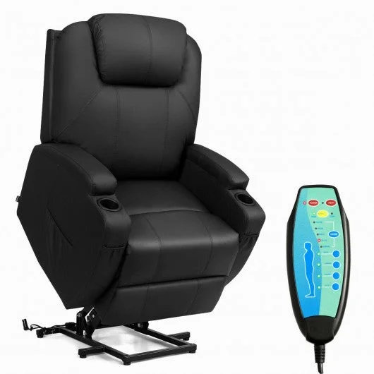 Electric Lift Power Recliner Heated Vibration Massage Chair-Black