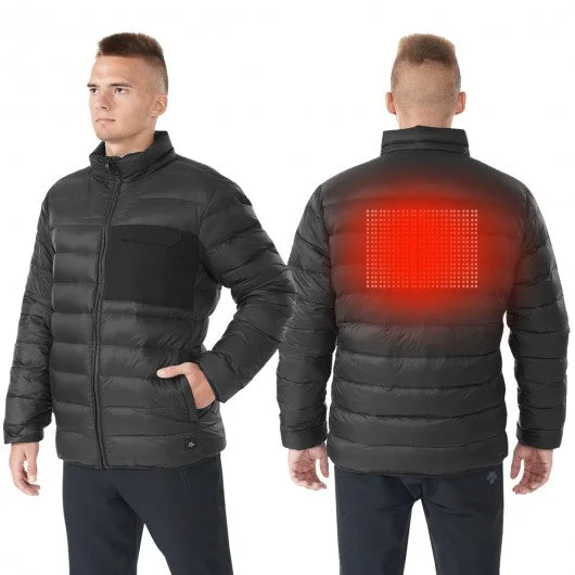 Electric USB Men’s Down Heated Jacket Thermal Stand Collar Coat-Black-XXXL