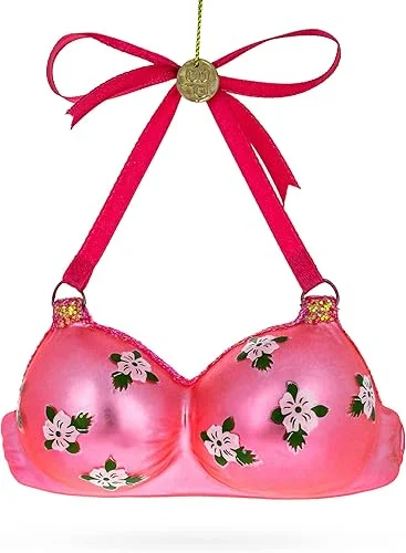 Elegant Pink Bra Blown Glass Christmas Ornament