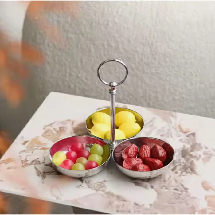 Elegant Triple Bowl Serving Tray for Fruit, Nuts, and Snacks
