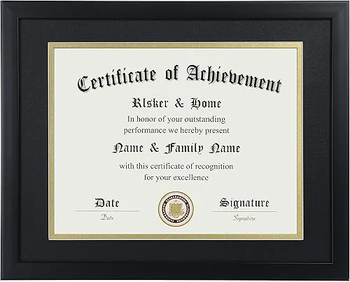 ELSKER&HOME 8.5×11 Certificate Frame – Classic Black Color Frame – Displays Diploma 8.5×11 Inch with Mat – 11×14 Inch Without Mat – For Document/Photo(Double Mat – Matte Black with Gold Rim)