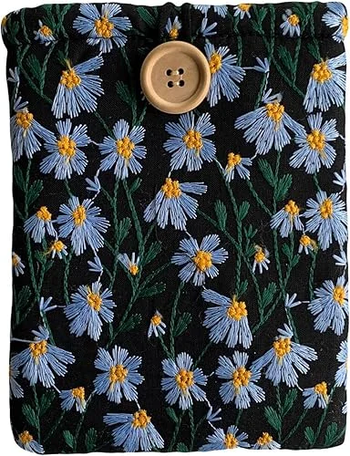 Embroidered Daisy Kindle Paperwhite Sleeve 6×8 – Padded E Reader Sleeve & Kindle Pouch Sleeve for Extra Protection (Blue and Black)
