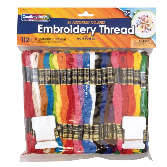 Embroidery Thread – 20 assorted colors (8.75 yards each, 100 skeins + 12 floss bobbins)