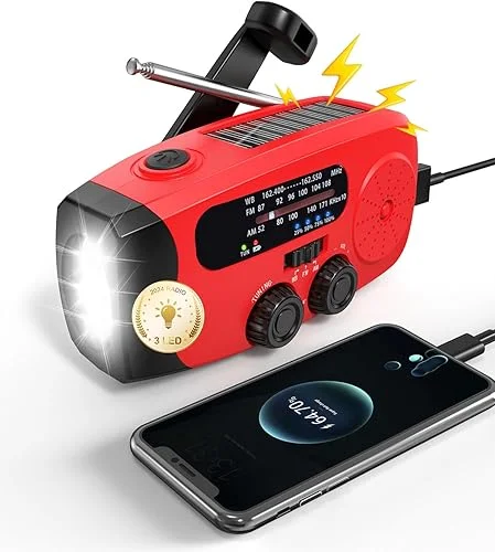 Emergency Hand Crank Radio Emgykit – 2000mAh/7400mWh AM/FM/NOAA Solar Hand Crank Emergency Radio with 3 LED Flashlights, SOS Function for Emergencies, Snowstorms