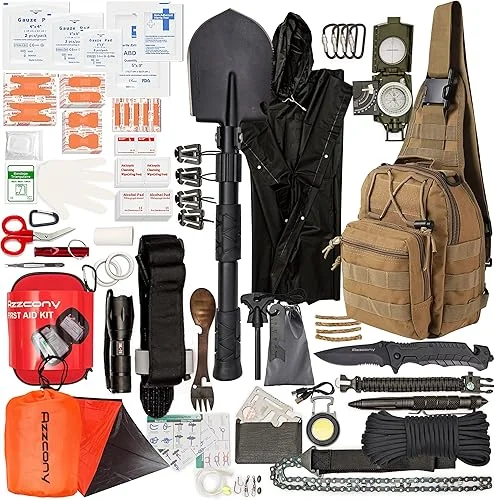 Emergency Survival Kit Backpack – First Aid & Tourniquet – EDC Go Bugout Bag – Get Home Survival Gears and Supplies Camping Outdoor Hiking Car – Tactical Military Molle Pouch Grade – Gift for Man Him