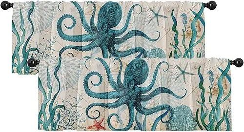 Emvency 2 Pack Valances Window Treatments, Brown Abstract Modern Art Blackout Drapes Adjustable Curtain for Windows Living Room Kitchen Over Sink, 18×52 Inch Rod Pocket Valances