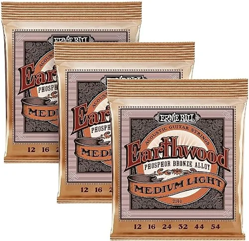 Ernie Ball Earthwood Medium Light Phosphor Bronze Acoustic Guitar Strings 3-pack, 12-54 Gauge (P03446)