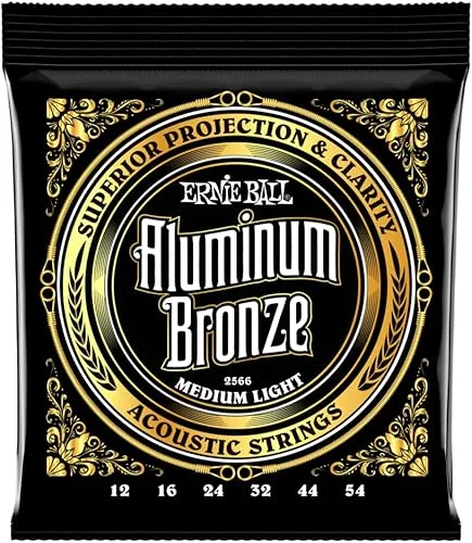 Ernie Ball Medium Light Aluminum Bronze Acoustic Guitar Strings, 12-54 Gauge (P02566)