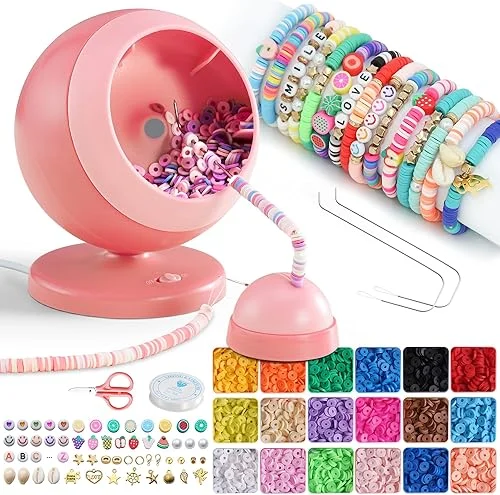 ETUDAW Electric Bead Spinner for Jewelry Making, 4500 PCS Clay Beads for Necklaces and Bracelets, Beginner Bracelet Making Kit, DIY Arts and Crafts Birthday Gifts(Pink)