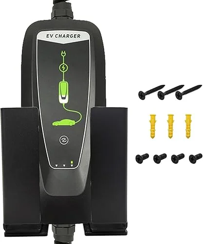 EV Charger Holder – Enduring Metal EV Charging Box Holder Adjustable for Different Size EV Mobile Charger Controller, Black Wall Mount Bracket Fit Max Size 4.76×2.95 Inches