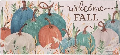 Evergreen Fall Pumpkins Sassafras Interchangeable Doormat | Fron Door Welcome Mat for Entrance Outdoor and Indoor | 22 x 10 inches Switch Mat