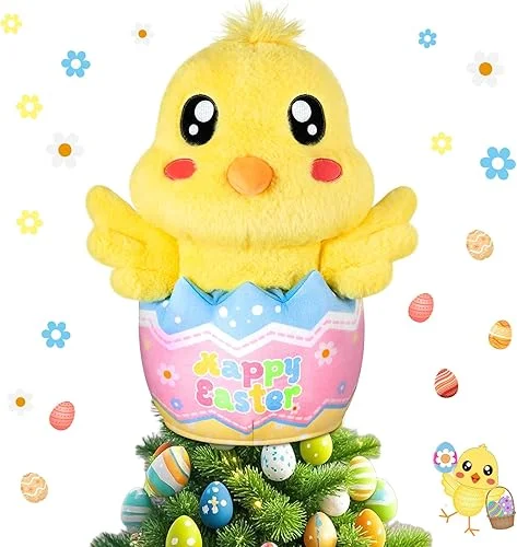 Eyourlife Easter Chick Tree Topper, 14 Inch Easter Plush Stuffed Animal Chick in Egg Tree Decorations for Spring Easter Holiday Home Tree Topper Farm Chicken Theme Party Supplies