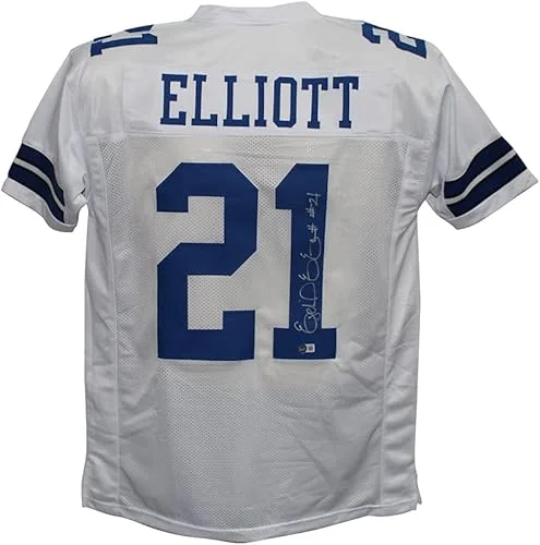 Ezekiel Elliott Autographed/Signed Pro Style White XL Jersey Beckett
