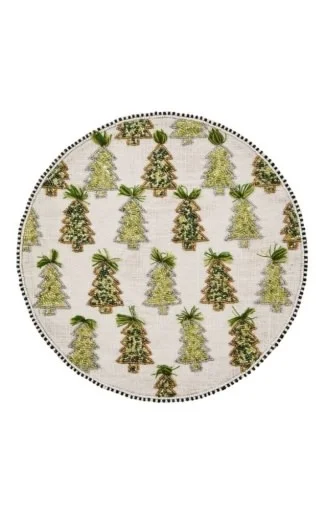 Farmhouse Trees Round Beaded Placemat