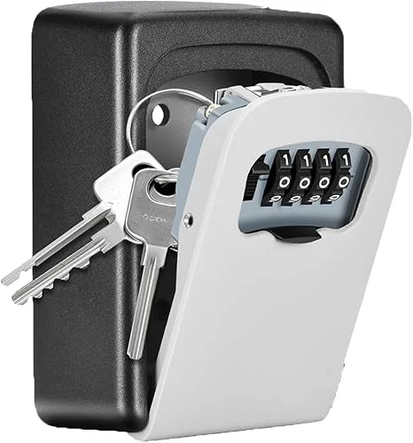Fayleeko Key Lock Box Wall Mounted, 4 Digit Combination Lockbox for Outside, House Keys – 5 Keys Capacity, Key Safe Security Storage Lock Box for Indoor, Outdoor, Garage, Garden, Store (1, Grey)