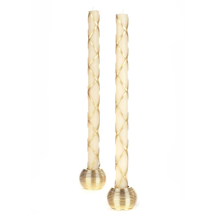 Fishnet Gold Dinner Candles, Set of 2