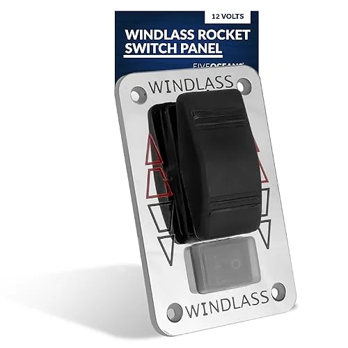Five Oceans Boat Anchor Windlass Up/Down Rocker Switch Panel, Windlass Switch Panel with Safety Switch System, Waterproof, 12-24-Volts DC, 5-Amp, SPDT 3-Terminal Switch, Stainless Steel Plate – FO3290