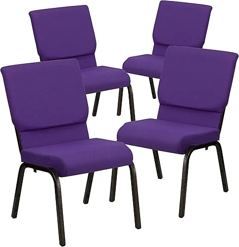 Flash Furniture 4 Pack HERCULES Series 18.5''W Stacking Church Chair in Purple Fabric – Gold Vein Frame