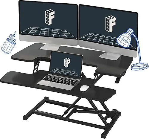 FLEXISPOT 35in Standing Desk Converter Height Adjustable Sit to Stand up Desk Riser Computer Workstation with Keyboard Tray Wide 2-Tier Desktop Black