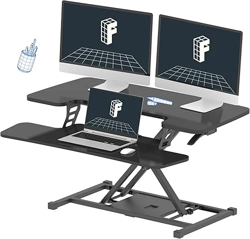 FLEXISPOT 36-inch Standing Desk Converter Height Adjustable Sit to Stand Up Workstation, Dual Monitor and Laptop Riser with Wide Keyboard Tray, Black