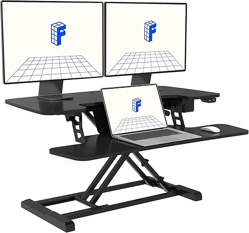 FLEXISPOT Electric Standing Desk Converter 36′ Wide Motorized Stand up Riser for Monitor and Laptop, Black Height Adjustable Workstation for Home Office
