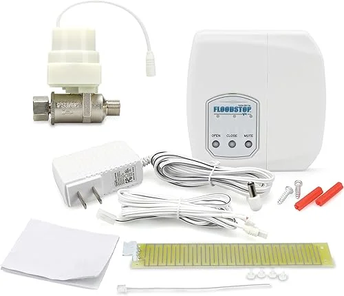 FloodStop Dishwasher/Toilet Leak Detector Kit with Automatic Water Shut-Off and Visual/Audible Alarms, 3/8′ Compression