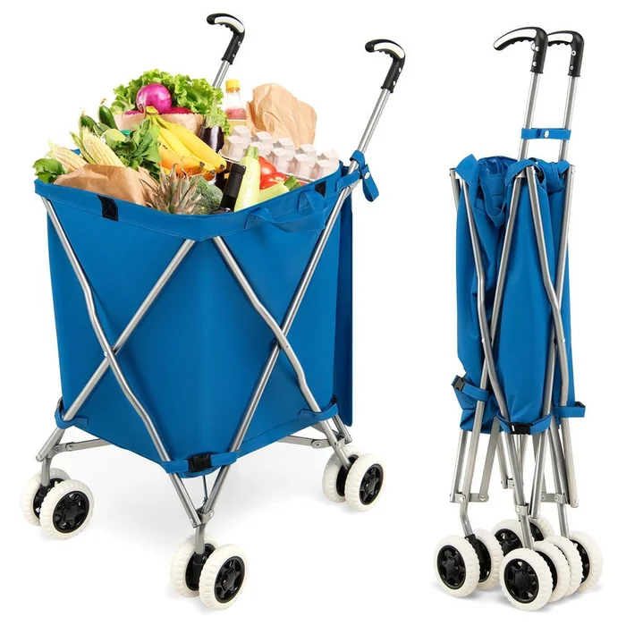 Folding Shopping and Utility Cart, Water-Resistant Heavy-Duty Canvas with Cover