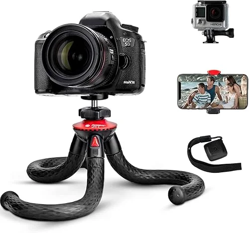 Fotopro Flexible Tripod with Remote for Phone, Waterproof and Anti-Crack Phone Tripod Stand Portable Travel Tripods for Live Streaming Vlogging Video