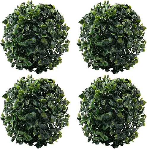 Framendino, 4 Pack 6 Inch Artificial Plant Topiary Ball Faux Boxwood Green Round Hanging Balls for Home Decor