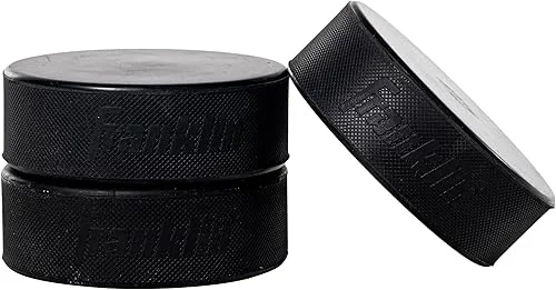 Franklin Sports Ice Hockey Pucks Official Size + Weight Hockey Pucks – Perfect for Rinks + Synthetic Ice Pads – 3 Puck Bulk Set