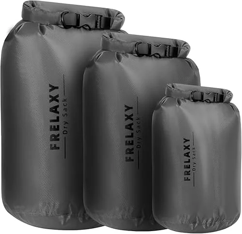 Frelaxy Waterproof Dry Bag 2 Pack/3 Pack, Lightweight Portable Dry Bags, 5L & 15L & 25L Durable Dry Sack Set Keep Gear Dry for Hiking, Camping, Boating, Backpacking, Kayaking (3 Pack – Gray)