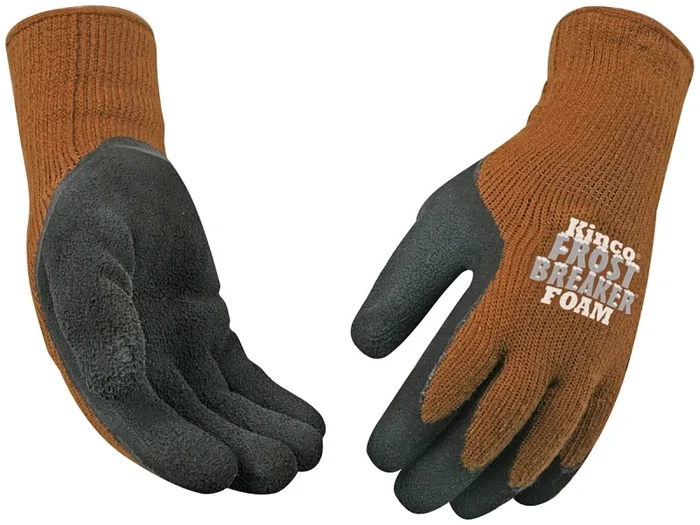 Frost Breaker Thermal Work Gloves With Latex Palm, Brown Knit Fabric, Large Size