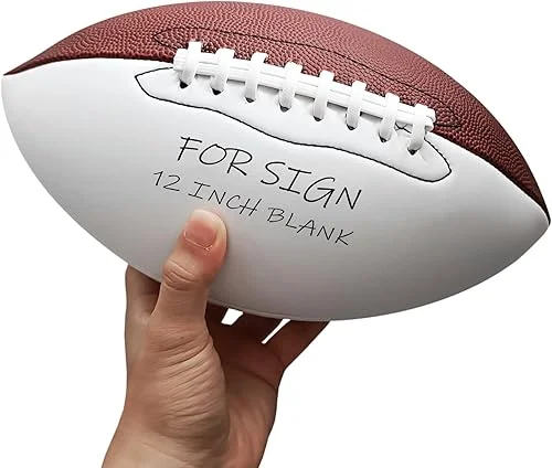 Full 12 Inch Autograph Football Official Size 9 Blank Football White American Football with 2 White Panels Customized Football Trophy for Rugby Game Graduation Signing