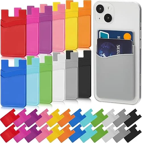 Fulmoon 36 Pack Phone Wallet Stick on, Phone Card Holder for Back, 2 Pocket Silicone Adhesive Credit Card Cell Sleeves, Compatible with Smartphones(Bright Colors)