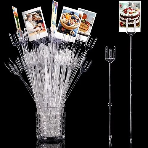 Geiserailie Flower Card Holder Stick Clear Plastic Floral Picks 9.4'' 12.2'' Transparent Fork Shape Straight Head Flower Pick Card Holder for Flower Arrangement Bouquet Wedding Decor(50 Pieces)