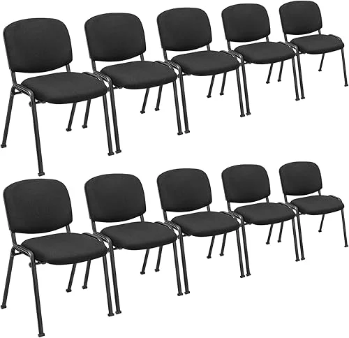 Giantex 10-Pack Conference Chair Set – Stackable Guest Chair with Metal Frame, Padded Cushion, Stacking Reception Chair, Lobby Chairs Set of 5, Stackable Chairs, Office Waiting Room Chair, Black