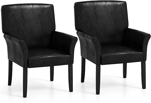 Giantex Set of 2 Office Guest Chair, Upholstered Faux Leather Chair with Arms, Rubber Wood Legs, Reception Chair, Executive Accent Armchair, Side Chair for Waiting Room, Meeting Room, Living Room