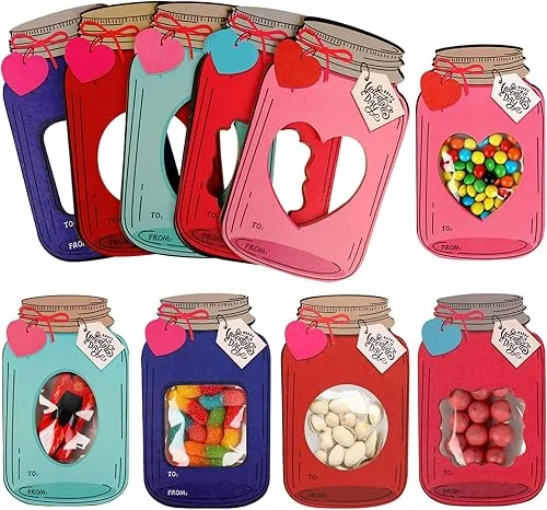 Giiffu 50 Pack Valentines Cards for Kids, Mason Jar Happy Valentines Day Cards, Funny Valentine Gifts for Classroom, Kids Valentines Day Cards for School Exchange Party Favors(Candy Not Included)