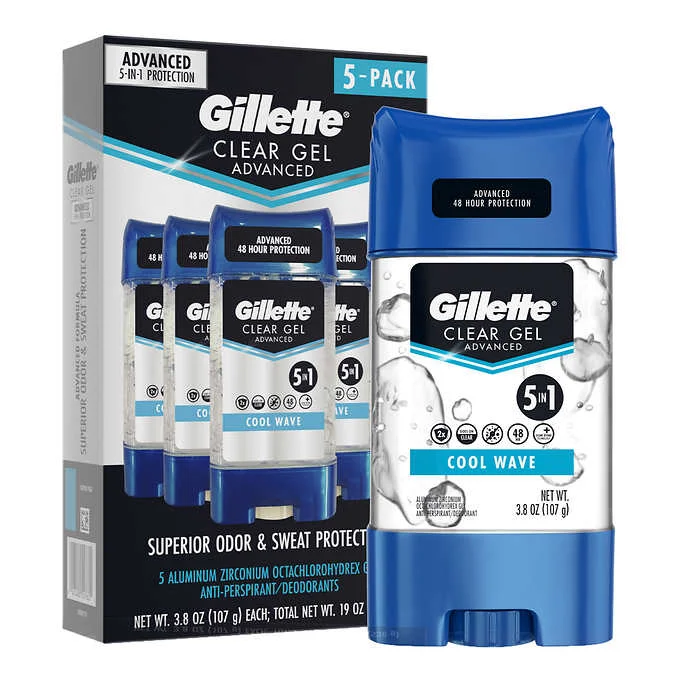 Gillette Clear Gel Advanced Antiperspirant Deodorants, 5-Pack, 5 x 3.8 oz