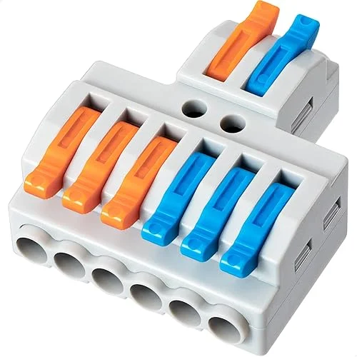 GKEEMARS 10 Pcs Lever Wire Connectors, Quick Wiring Cable Connector Push-in Conductor Terminal Block (2 in 6 Out)
