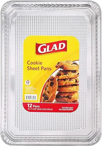 Glad Disposable Bakeware Aluminum Rectangular Cookie Sheets for Baking and Roasting, 12 Count-16′ x 11′ x 0.25′ – Textured, Made from Aluminum – Baking Sheets, Baking Pans, Foil Cookie Sheet