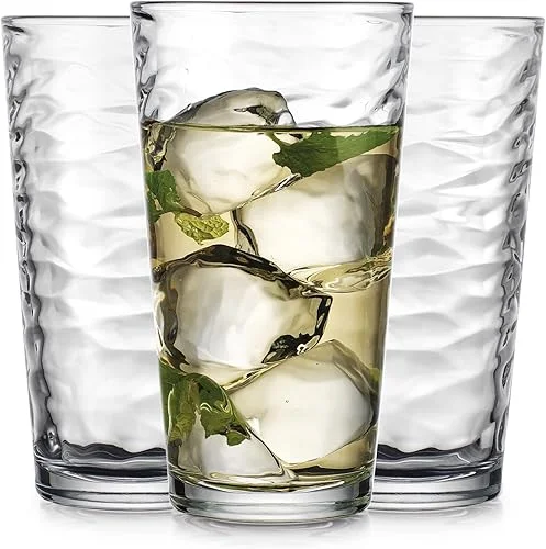 Glaver's Hammered Glass Cups. Cocktail Drinking Glasses Set of 6 Tall Kitchen Glasses, 17 oz Water Glassware For Bar, Juice, Beer, Iced Tea, Everyday Cordial Glasses Drinkware.