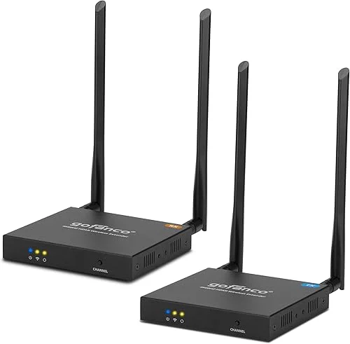 gofanco 164ft 4K 60HZ Wireless HDMI Extender Kit – 164ft/50m at 4K 60Hz 4:4:4, 2K, HDCP 2.2/1.4, Dual Antenna, 5GHz, SSID Pairing, Channel Switching, Loopout, IR Extension, Low Latency (HD20wireless)