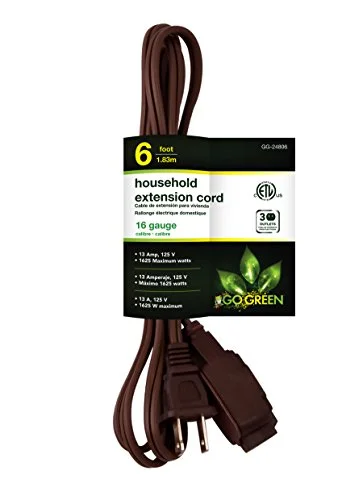 GoGreen Power GG-24806 16/2 6′ Household Extension Cord – Brown