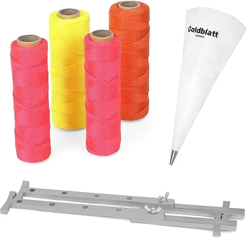 Goldblatt Masonry Nylon String Line Set Includes 4 Pieces Braided Mason Line, Fluorescent Colors, 1500Ft in All, 2 Piece Aluminum Adjustable Line Stretchers & 1 Pieces Handy Grout Bag