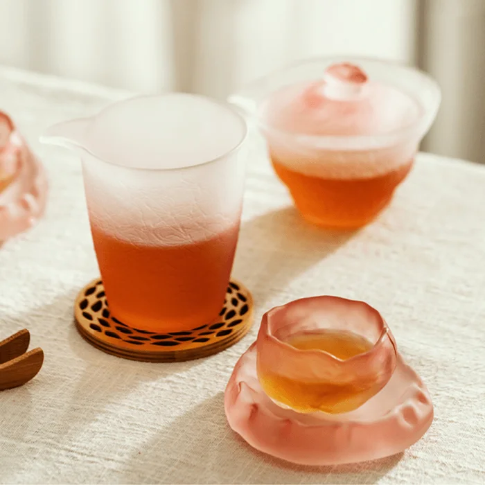 Gradient Pink Frosted Tea Cup and Coaster